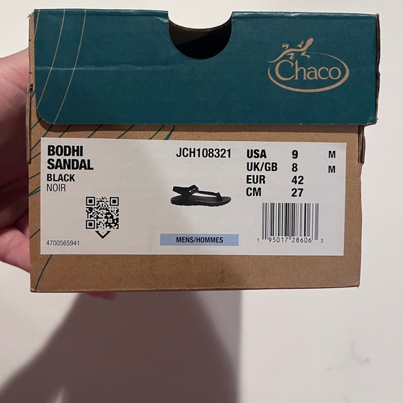 NIB Chaco Bodhi Sandals Black Minimalist Strap Comfort Men’s Size 9